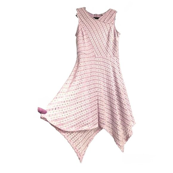 Soft Pink Ivory Mauve Asymmetrical Basketweave Sleeveless Fit & Flare Dress Sz 6 - Picture 1 of 7